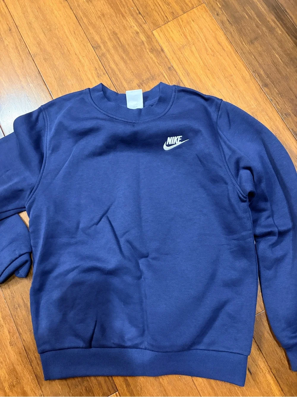 Nike Kids Navy Crew Sweatshirt with White Logo